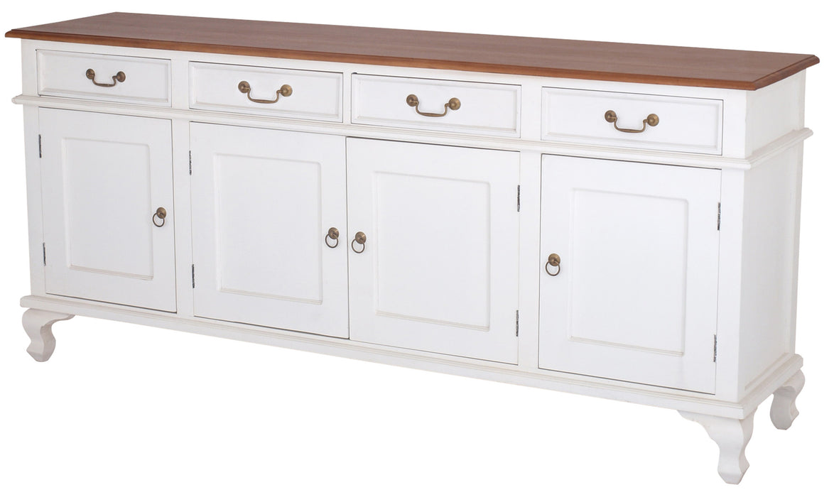 Queen Anna Solid Teak Wood Timber 4 Door 4 Drawer 200cm French Buffet Sideboard Table - TEK168 SB 404 QA WH_1 ( Two Tone  White Light Pecan )