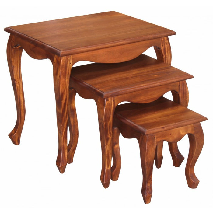 Rennes Queen AnnMary 3 Piece Solid Timber Nested Table Set, Light Pecan Colour TEK168 NT 300 QA BLR-1 ( Pre Order 8- 12 Week )
