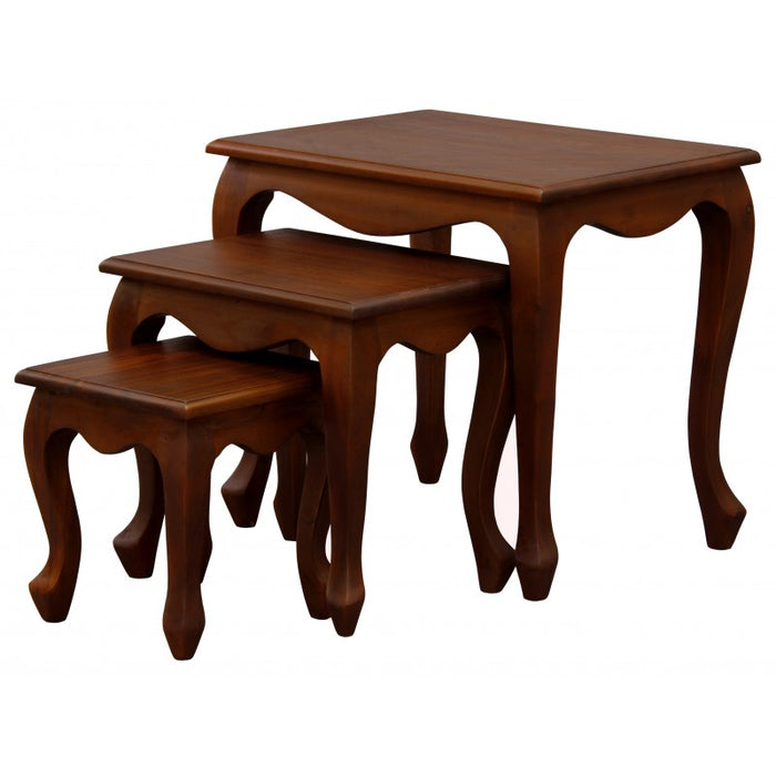 Rennes Queen AnnMary 3 Piece Solid Timber Nested Table Set, Mahogany Colour TEK168 NT 300 QA BLR 1
