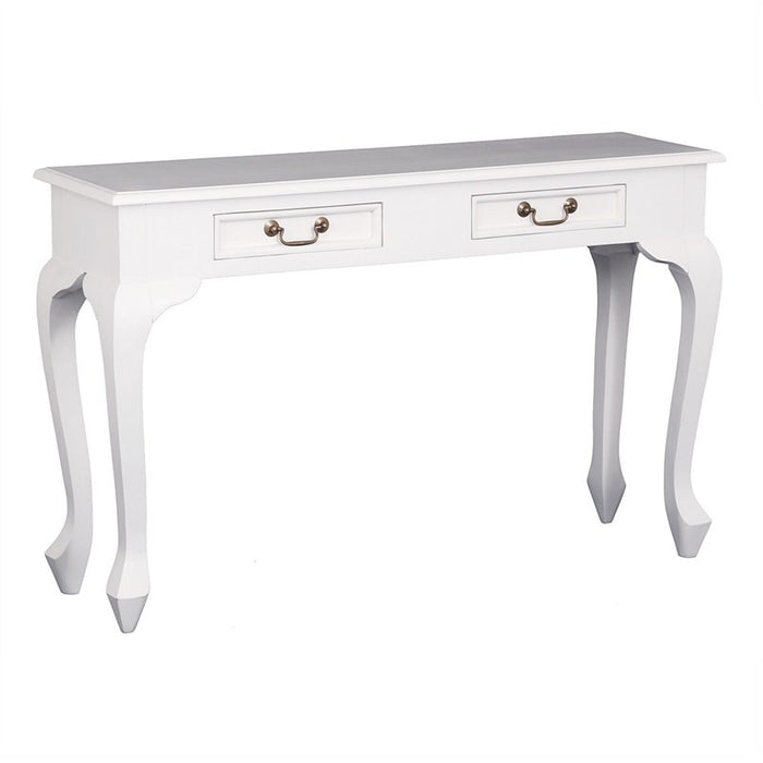 Queen Anna Solid Teak Wood Timber 2 Drawer French Console Sofa Table, 120cm, White Hallway TEK168ST-002-QA-WH_1