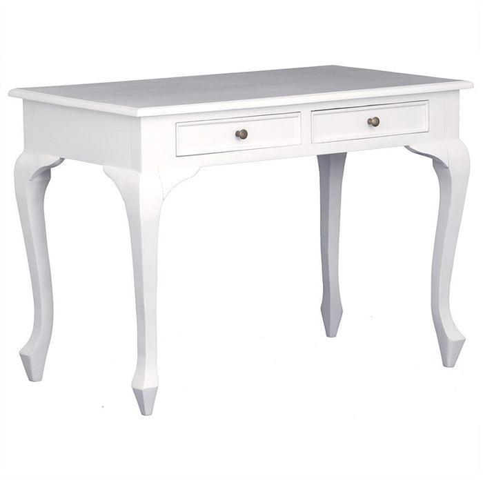 Queen Anna Solid Teak Wood Timber 2 Drawer French Writing Desk - White Executive Table TEK168DK-002-QA-WH_1