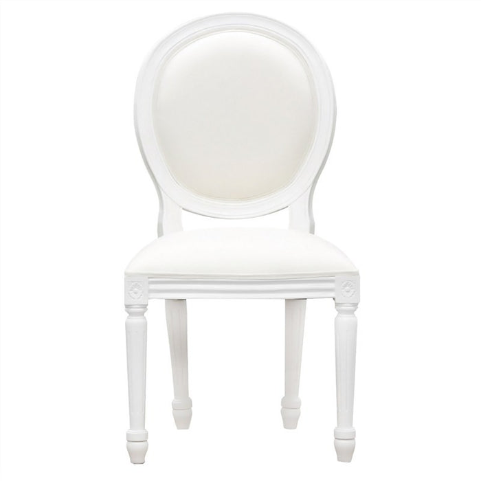 Queen Anna Teak Wood Timber Round Back French Dining Chair, TEK168 CH 000 RD QA-WH ( White Colour )