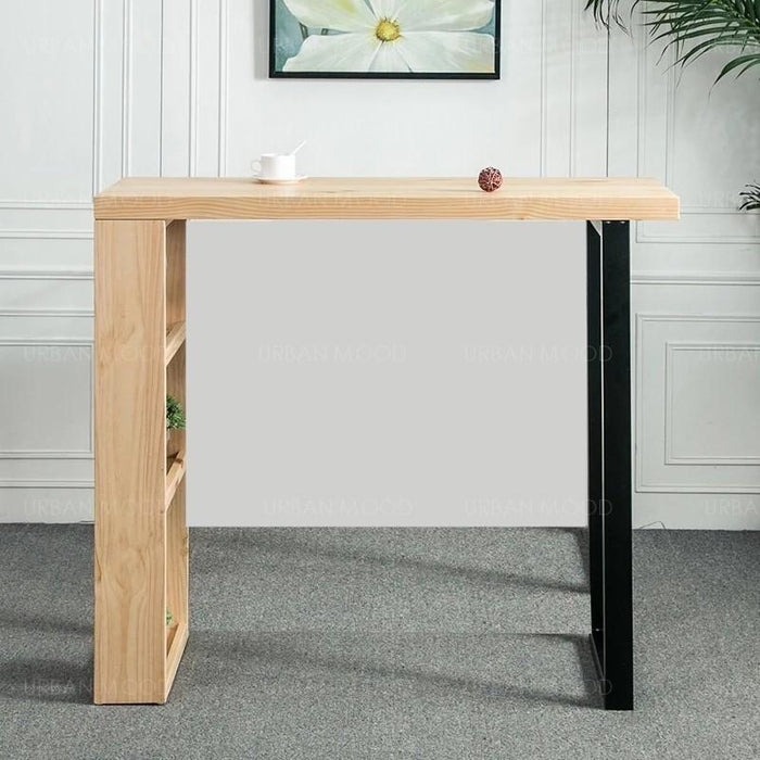 NORA Modern Industrial Solid Wood Tall Bar Table Top & Stool