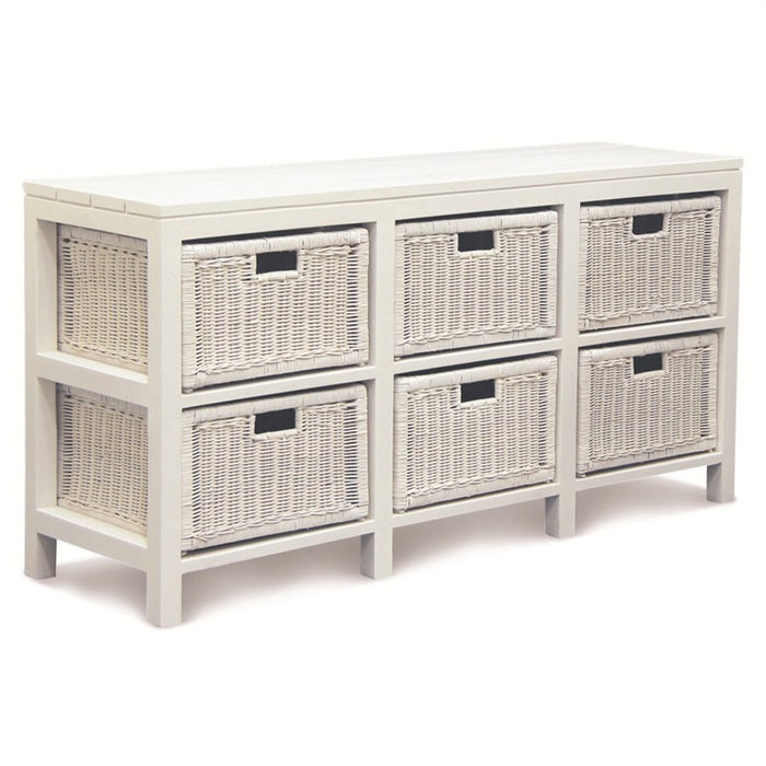 Coastal Living 6 Drawer Rattan Cabinet Basket Storage Unit 136 cm Chest of Drawers TEK168 SB-006-RT ( White Colour )