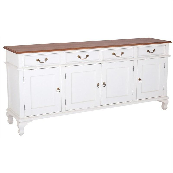 Queen Anna Solid Teak Wood Timber 4 Door 4 Drawer 200cm French Buffet Sideboard Table - TEK168 SB 404 QA WH_1 ( Two Tone  White Light Pecan )