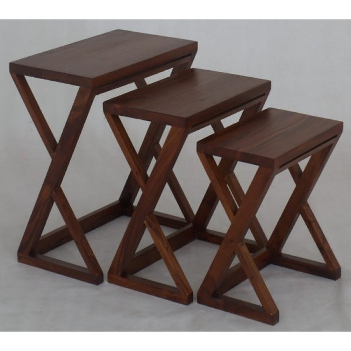 Style Nest of Table Set of 3, 3 Piece Solid Timber Nested Table Set,  TEK168 NT 300 Z ( Light Pecan  Colour )