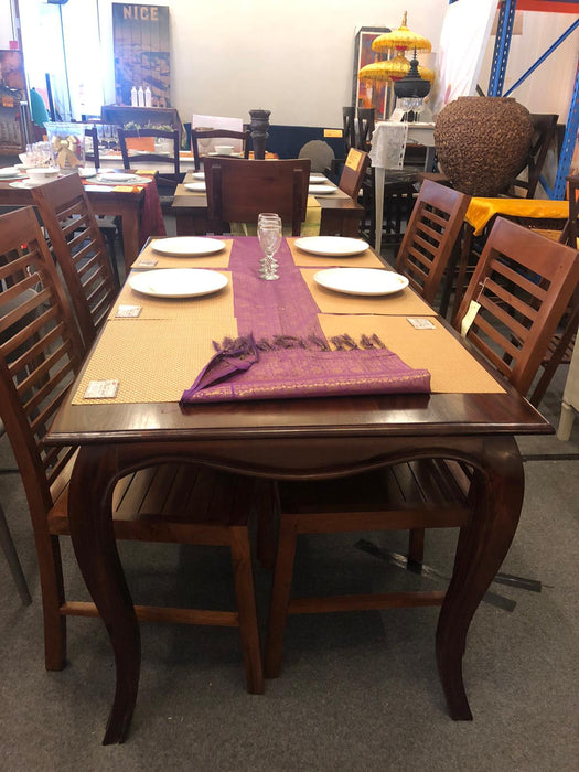 French Provincial Dining Table Set 160cm DT 160 85 FP with 6 Queen Ann Chairs ( Picture for Reference Only ) ( Light Pecan Colour )