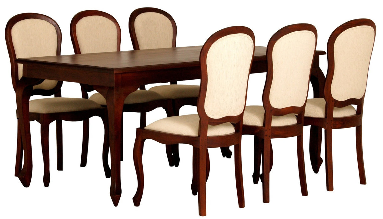 MP - Queen Ann Dining Table DT 180 x 90 cm with 6 Queen Ann Chairs ( Peanut Shape Back ) Special Package Set Full Solid TEK168 DT 180 x 90 QA Set ( Package Price) ( Picture, Color, Illustration for Reference Only )