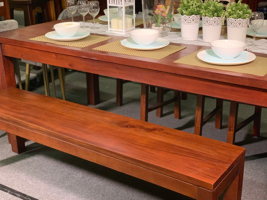 MP - Amsterdam Dining Table w 3 Chairs and 150 cm Bench Special Package Set 200x90x78 Full Solid TEK168 DT 200 90 TA (Special Dining Package Price)  ( Picture for Reference Only ) ( Mahogany Color )