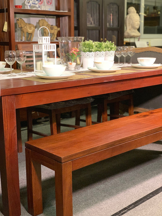 MP - Amsterdam Dining Table w 3 Chairs and 150 cm Bench Special Package Set 200x90x78 Full Solid TEK168 DT 200 90 TA (Special Dining Package Price)  ( Picture for Reference Only ) ( Mahogany Color )