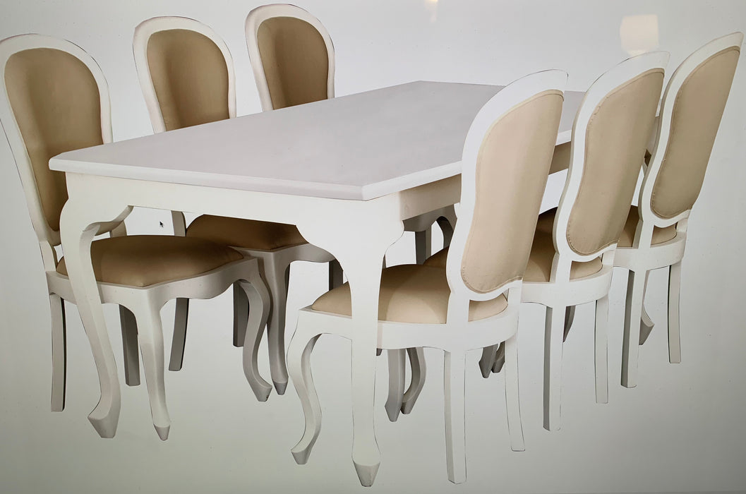 MP - Queen Ann Dining Table DT 180 x 90 cm with 6 Queen Ann Chairs ( Peanut Shape Back ) Special Package Set Full Solid TEK168 DT 180 x 90 QA Set ( Package Price) ( Picture, Color, Illustration for Reference Only )