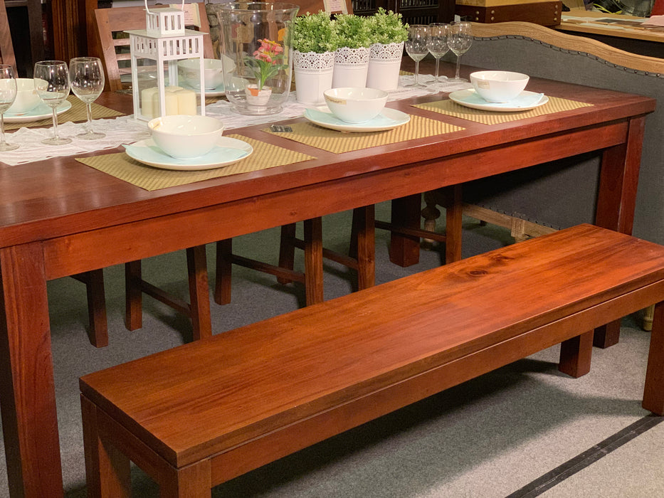 MP - Amsterdam Dining Table w 3 Chairs and 150 cm Bench Special Package Set 200x90x78 Full Solid TEK168 DT 200 90 TA (Special Dining Package Price)  ( Picture for Reference Only ) ( Mahogany Color )