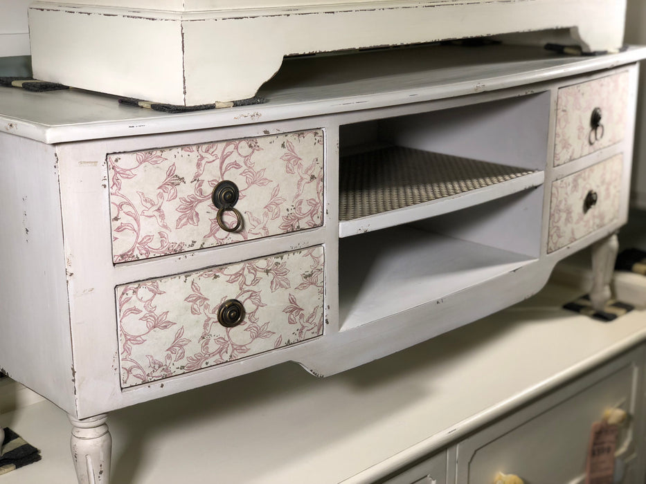 PJS TV Console 4 Drawers With Pattern Motif. TV Cabinet KD HAUSSMAN Grey White Colour Distress Style